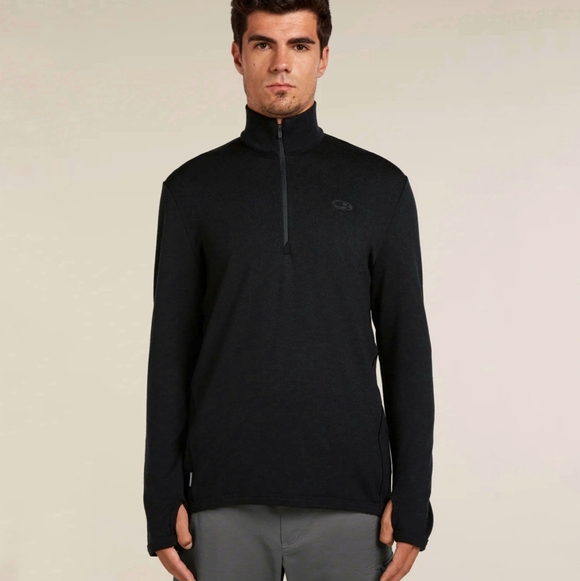 MERINO WOOL Half Zip Pullover Black 260gsm Bodyfit Slim XXL Icebreaker - Picture 2 of 8